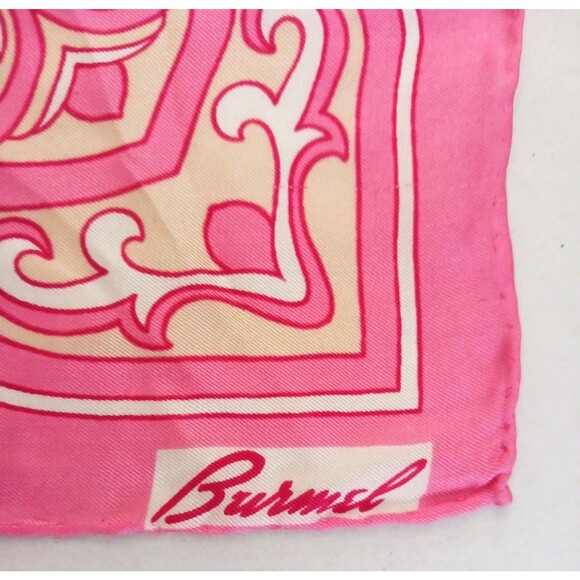 VTG Burmel 100% Silk Scarf 22" Pink Medallion Print Rolled Edge - Picture 2 of 5